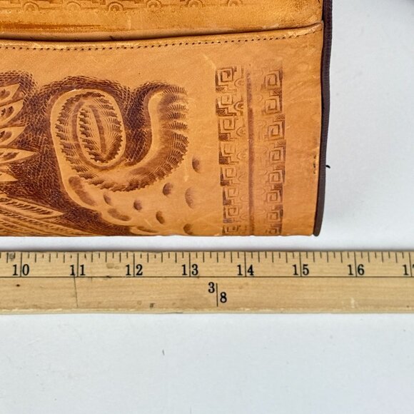 Hand Tooled Leather Crossbody Purse W/Eagle & Aztec Motif Boho Style Rustic Bag - Picture 9 of 10